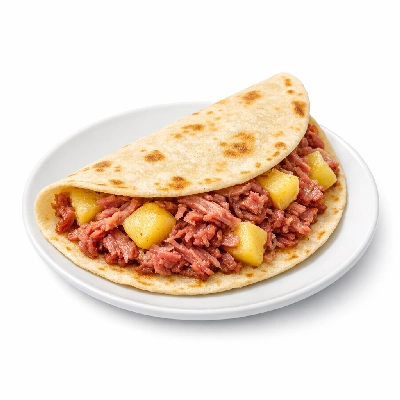 Corned beef and potatoes in tortilla (apache)