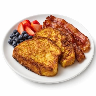 Corner Bakery Cafe Baked French Toast with Bacon & Fresh Fruit