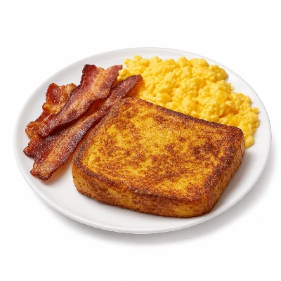 Corner Bakery Cafe Baked French Toast with Bacon & Scrambled Whole Eggs