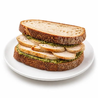 Corner Bakery Cafe Chicken Pesto Sandwich on Steakhouse Rye Bread