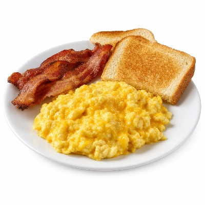 Corner Bakery Cafe Kids' Menu Cheesy Scrambler with Toast & Bacon