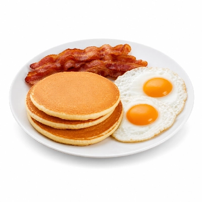 Corner Bakery Cafe Pancakes with Bacon & Whole Eggs (4 Stack)