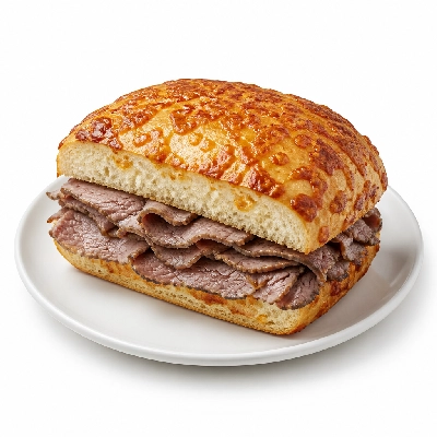 Corner Bakery Cafe Sandwiches Poblano Fresco Roast Beef on Cheese Bread Whole
