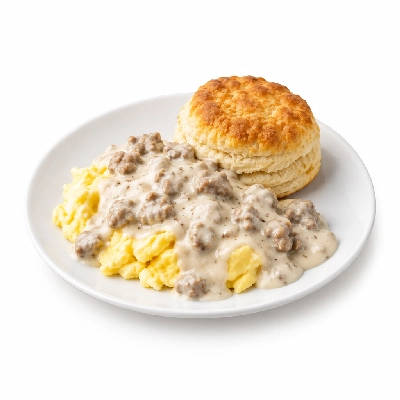 Country Pride Sausage Gravy Eggs and Biscuit