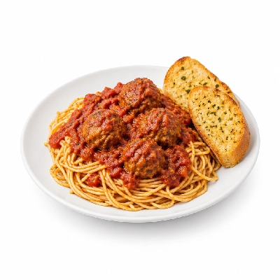 Country Pride Spaghetti with Meatball Sauce and Garlic Bread
