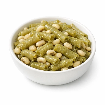 Cowpeas young pods with seeds cooked boiled drained without salt