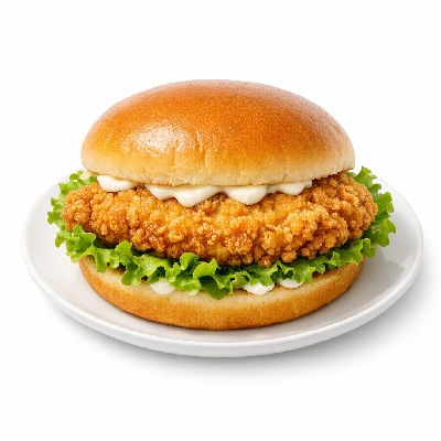 Crispy chicken fillet sandwich with lettuce and mayonnaise