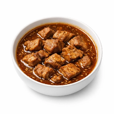 Cumin Pork Stew, Rice, Cookie, and Soy Milk