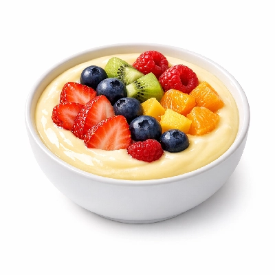 Custard with fruit