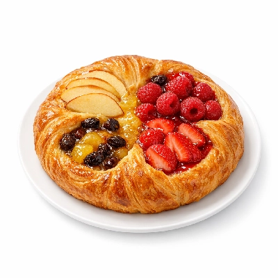 Danish pastry fruit enriched includes apple cinnamon raisin lemon raspberry strawberry