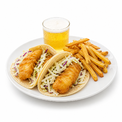 Del Taco 2 Beer Battered Fish Tacos ( Fries & Drink)