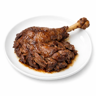 Duck young duckling domesticated white pekin leg meat only bone in cooked without skin braised