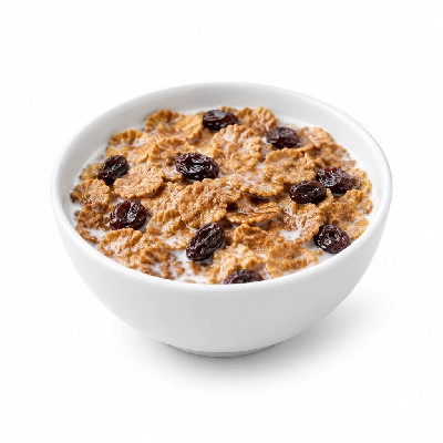 Eat'n Park Breakfast Raisin Bran Cereal with Milk