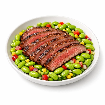 Edamame Salad Topped with Flank Steak