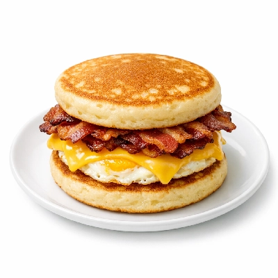 Egg cheese and bacon griddle cake sandwich