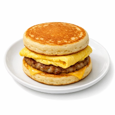 Egg cheese and sausage griddle cake sandwich