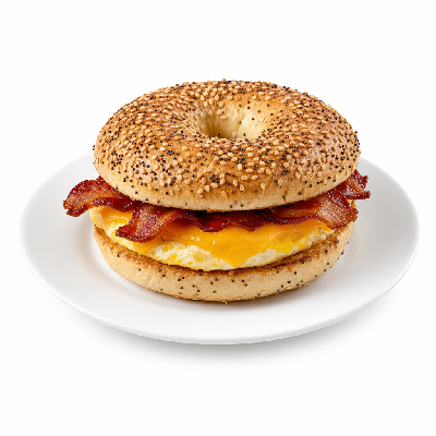 Einstein Bros. Farmhouse Breakfast Sandwich on Everything Bagel