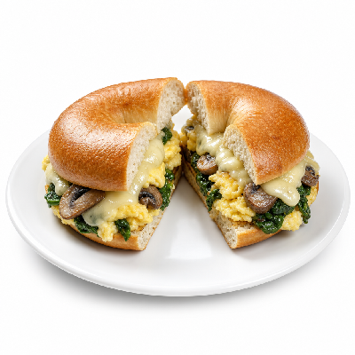Einstein Bros. Spinach Mushroom Swiss with One Egg on a Bagel