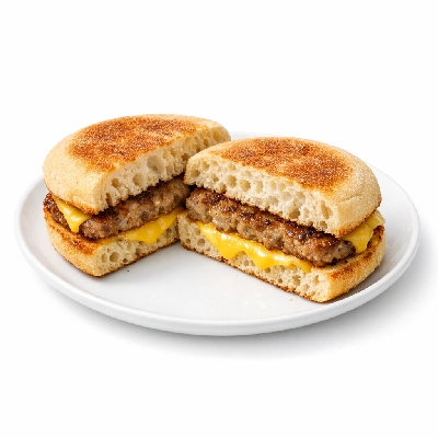 English muffin with cheese and sausage