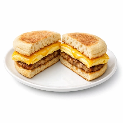 English muffin with egg cheese and sausage