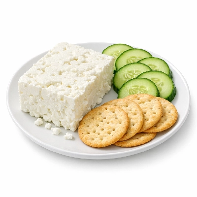 Feta with Sliced Cucumber & Crackers