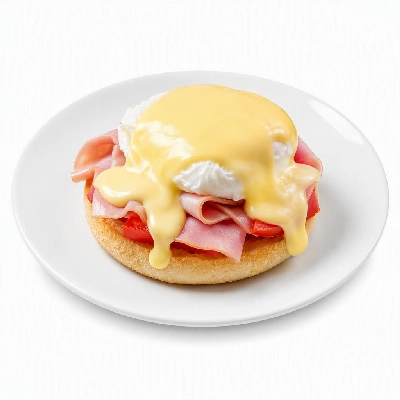 First Watch Breakfast Brunch Eggs-Clusives Eggs Benedict Ham and Tomatoes English Muffin
