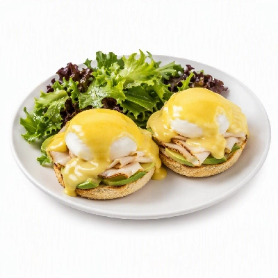 First Watch Breakfast Brunch Eggs-Clusives Eggs Benedict Turkey and Avocado Dressed Greens
