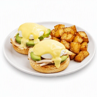 First Watch Breakfast Brunch Eggs-Clusives Eggs Benedict Turkey and Avocado Seasoned Potatoes