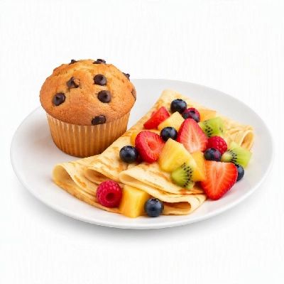 First Watch Breakfast Brunch the Healthier Side Fresh Fruit Crepes Chocolate Chip Muffin