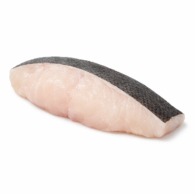 Fish halibut raw with skin by Alaska Native