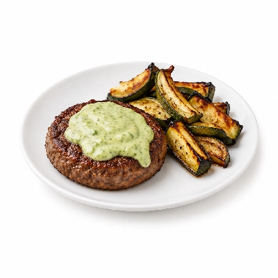 Fit AF Lean Bison Burger with Avocado Ranch & Roasted Zucchini Skins