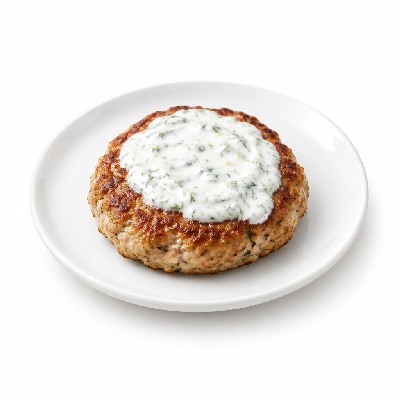 Fit AF Lean Bunless Mediterranean Turkey Burger with Lemon Dill Yogurt Sauce