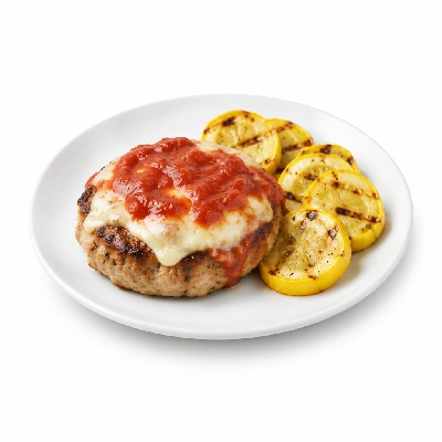 Fit AF Lean Bunless Pizza Stuffed Turkey Burger with Grilled Squash