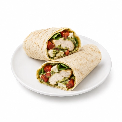 Fit AF Lean Caprese Chicken Wrap with Basil Pesto Aioli on Low Carb Tortilla