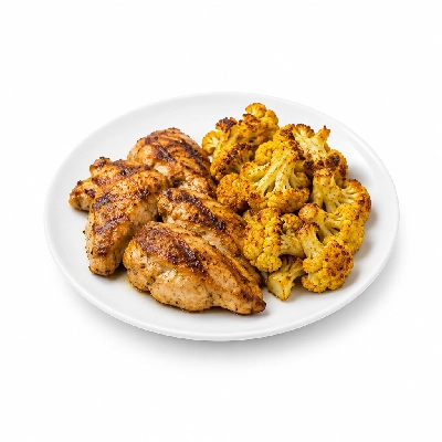 Fit AF Lean Chicken Spiedies with Turmeric Roasted Cauliflower