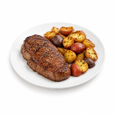 Fit AF Lean Grass-Fed Steak with Herb Roasted Rainbow Potatoes