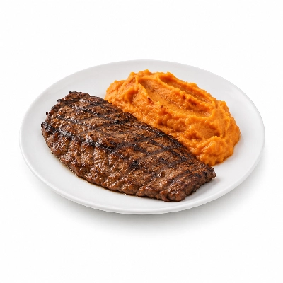 Fit AF Lean Grilled Grass-Fed Flank Steak with Sweet Potato Mash