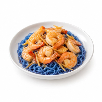 Fit AF Lean Honey Ginger Shrimp with Butterfly Pea Noodles