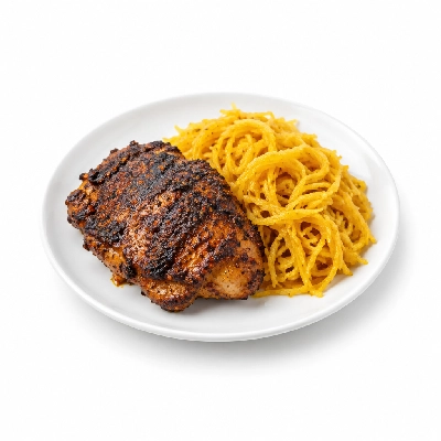 Fit AF Lean Jerk Chicken Thigh with Curried Spaghetti Squash