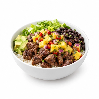 Fit AF Lean Low Carb Steak Burrito Bowl with Pineapple Salsa