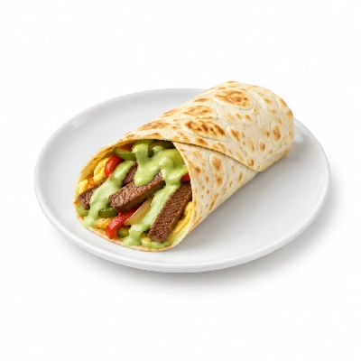 Fit AF Lean Low Carb Steak Fajita Breakfast Wrap with Avocado Crema