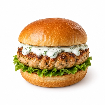 Fit AF Lean Mediterranean Turkey Burger with Lemon Dill Yogurt Sauce