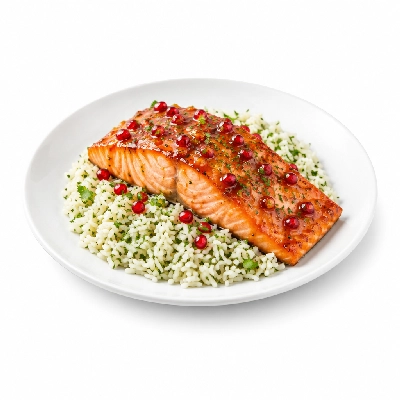 Fit AF Lean Orange Pomegranate Wild Salmon Over Herbed Rice
