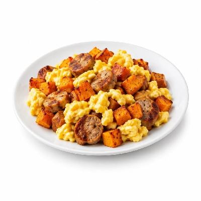 Fit AF Lean Organic Egg Scramble with Apple Turkey Sausage & Sweet Hash