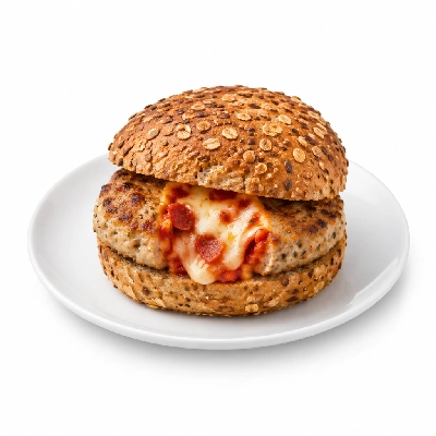 Fit AF Lean Pizza Stuffed Turkey Burger on Sprouted Grain