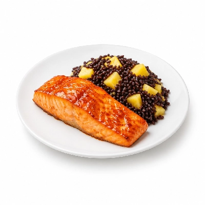 Fit AF Lean Sweet Chili Glazed Wild Salmon with Pineapple Fried Black Rice