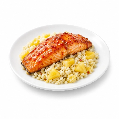 Fit AF Lean Sweet Chili Glazed Wild Salmon with Pineapple Fried Cauliflower Rice
