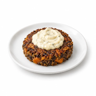Fit AF Lean Sweet Potato Black Bean Burger with Cilantro-Lime Olive Oil Aioli