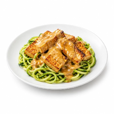 Fit AF Lean Tofu Satay with Peanut-Coconut Thai Sauce Over Zoodles