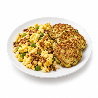 Fit AF Lean Western Breakfast Scramble with Zucchini Fritters